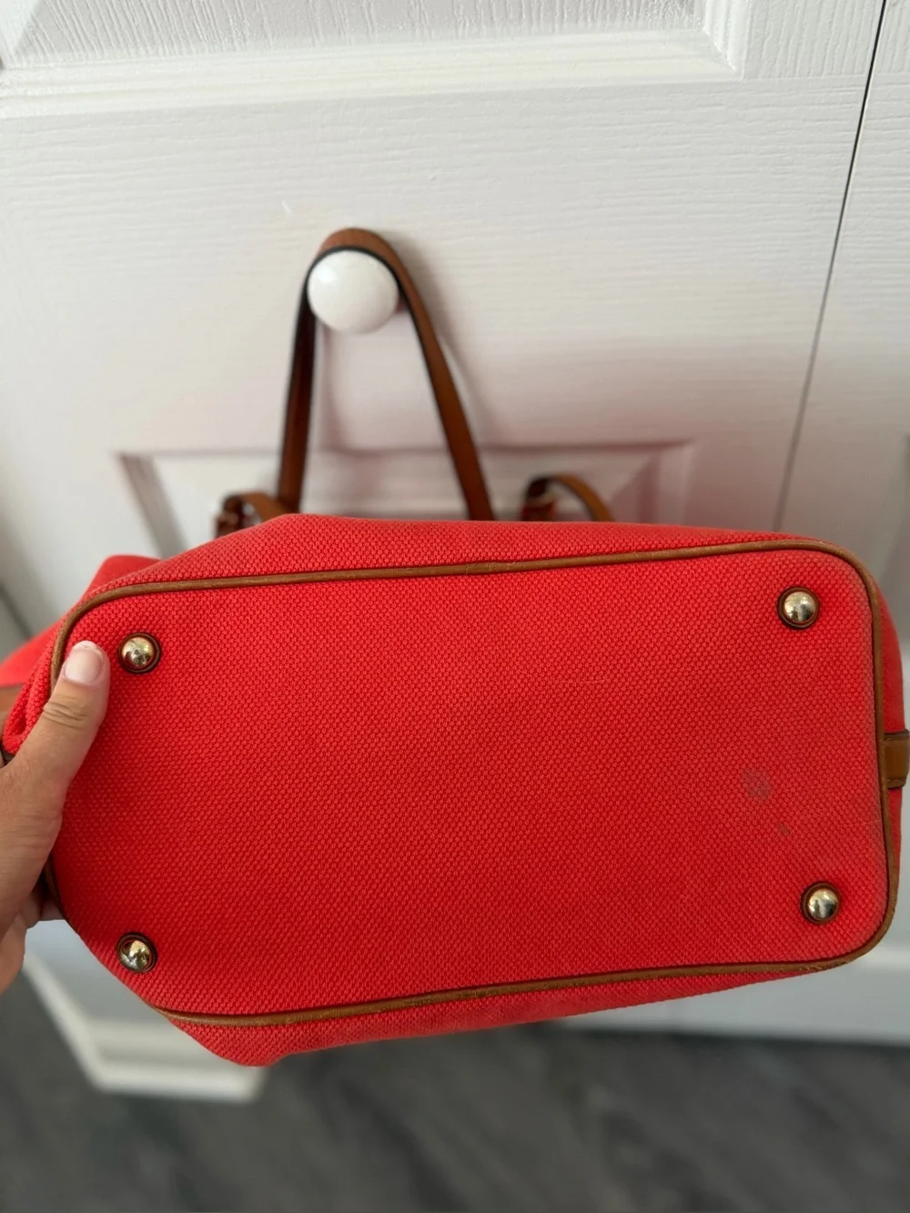 Michael Kors Red Canvas Tote with Brown Leather Straps